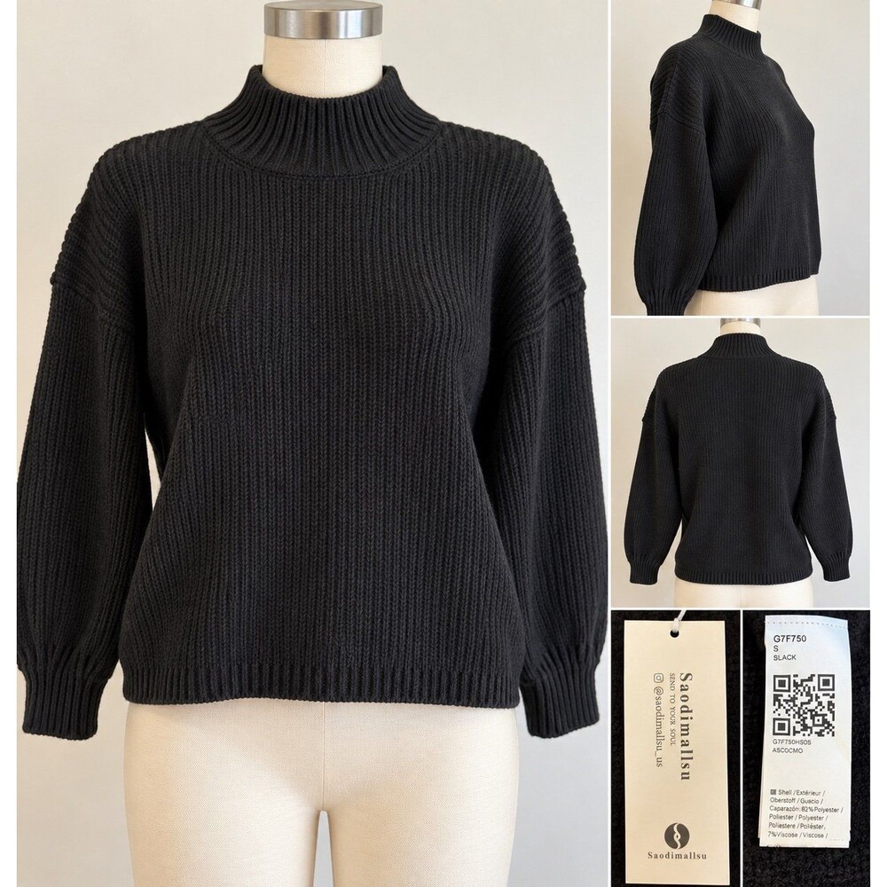 Saodimall Su Black Ribbed Mock Neck Sweater – NWT Size Small